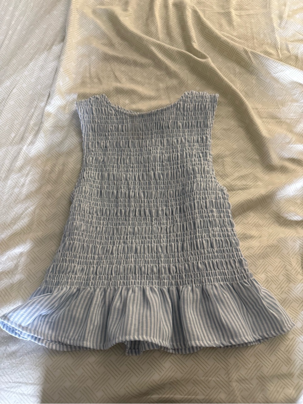 Blu pepper Smocked Stripe Ruffle Hem Women’s Top - Light Blue size small